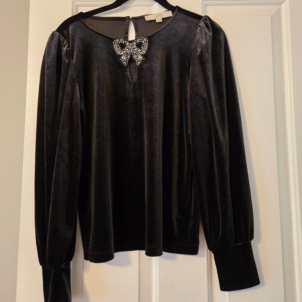 Womens Loft Size XS Black Bow Top